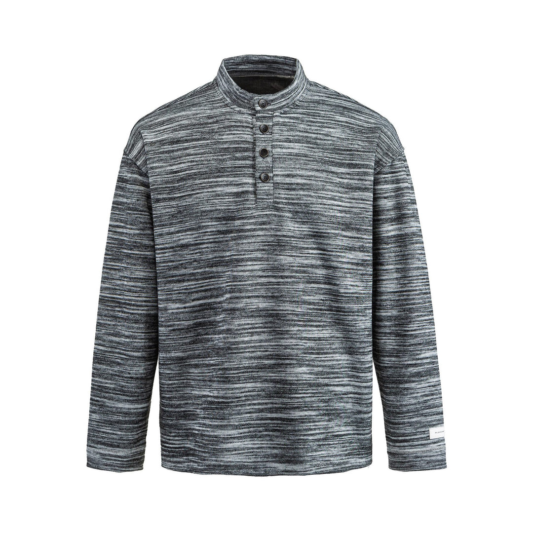 Men's Structured Henley Knit Sweater with Stand-Up Collar and Mélange Texture Mune Fashion