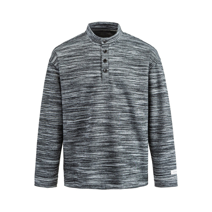 Men's Structured Henley Knit Sweater with Stand-Up Collar and Mélange Texture Mune Fashion