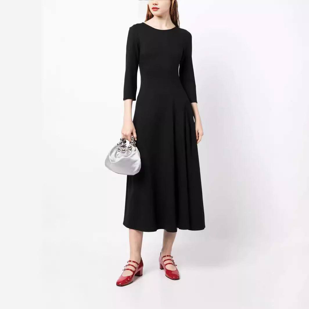 Women Elegant Midi Dress with tailored A-line cut and three-quarter sleeves Mune Fashion