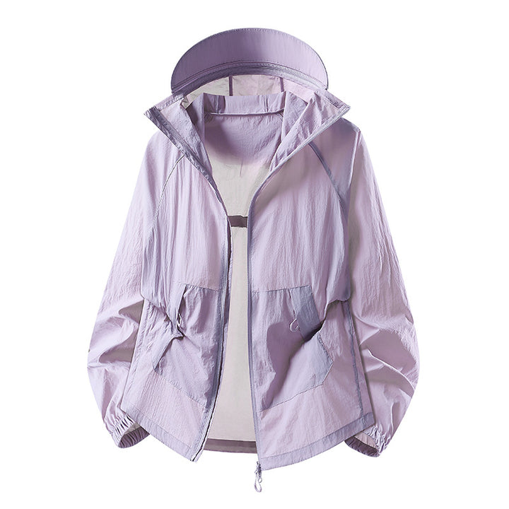 Women's Lightweight Windproof Hooded Transition Jacket with Adjustable Hood, Two-Way Zipper & Practical Flap Pockets Mune Fashion