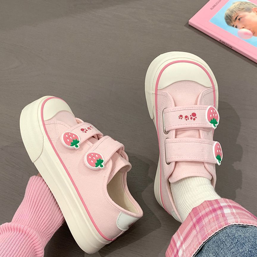 Women's leisure sneakers with cute strawberry appliqués and practical Velcro fastener Mune Fashion