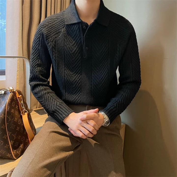 Men's Fashionable Knitted Sweater with Textured V-Neck Mune Fashion