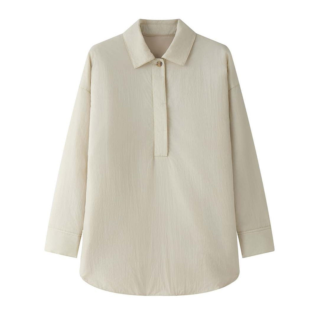 Women's loosely cut quilted oversized shirt jacket with kent collar and concealed button placket Mune Fashion