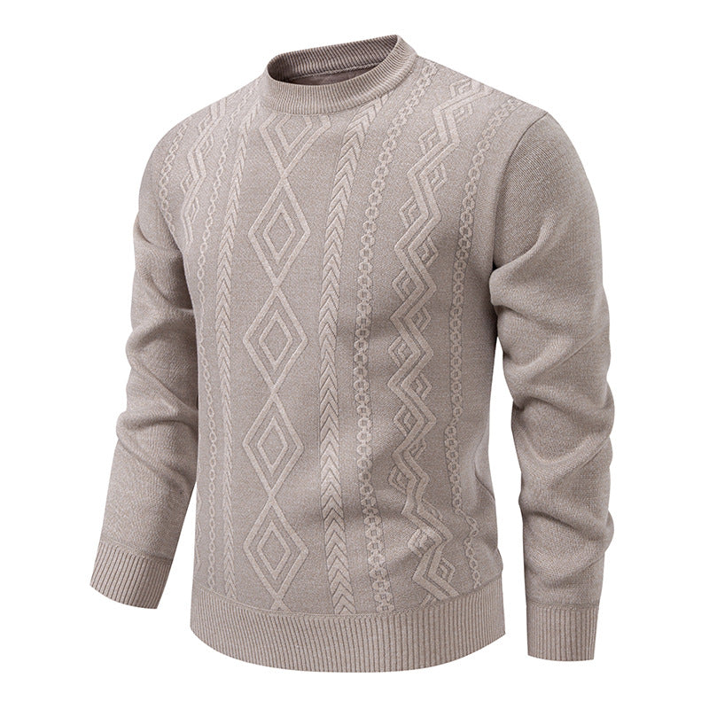 Men's knitted round neck sweater with diamond pattern and fine textured knit Mune Fashion