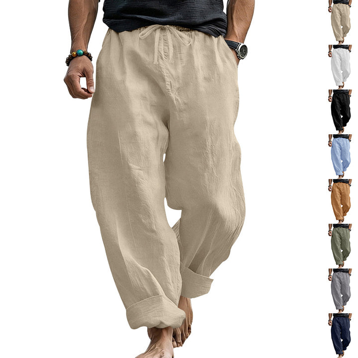 Men's Loose-Fit Linen Lounge Pants with Drawstring, Cuffed Hem and Pockets Mune Fashion