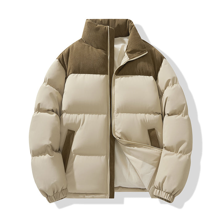 Men's quilted puffer jacket with cord shoulder panel and high stand collar Mune Fashion