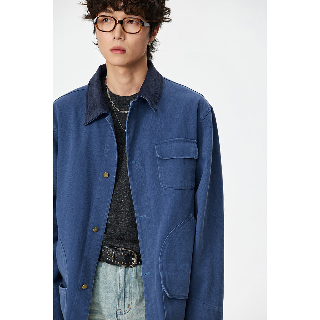 Unisex Tailored Canvas Chore Jacket with Cord Collar and Patch Pockets Mune Fashion