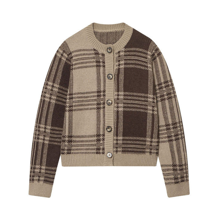 Women’s casual patterned structure cardigan with horn button front and fitted ribbed hem Mune Fashion