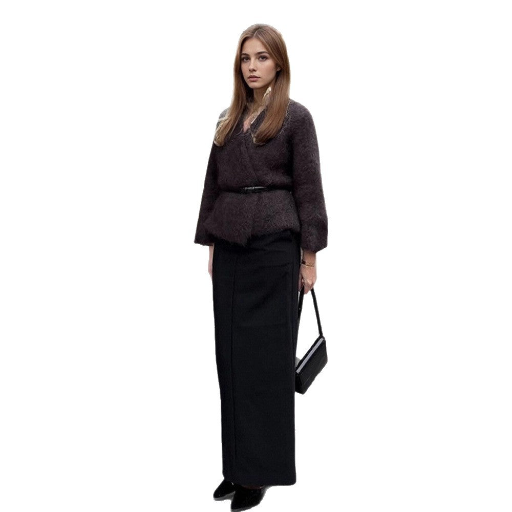 Women's Fluffy Mohair Sweater with Balloon Sleeves and Slightly Cropped Cut Mune Fashion