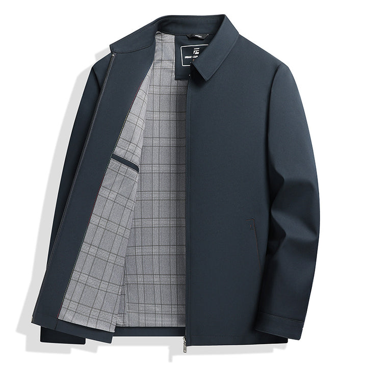 Men's Lightweight Transition Jacket with Shirt Collar, Zipper and Checked Lining Mune Fashion