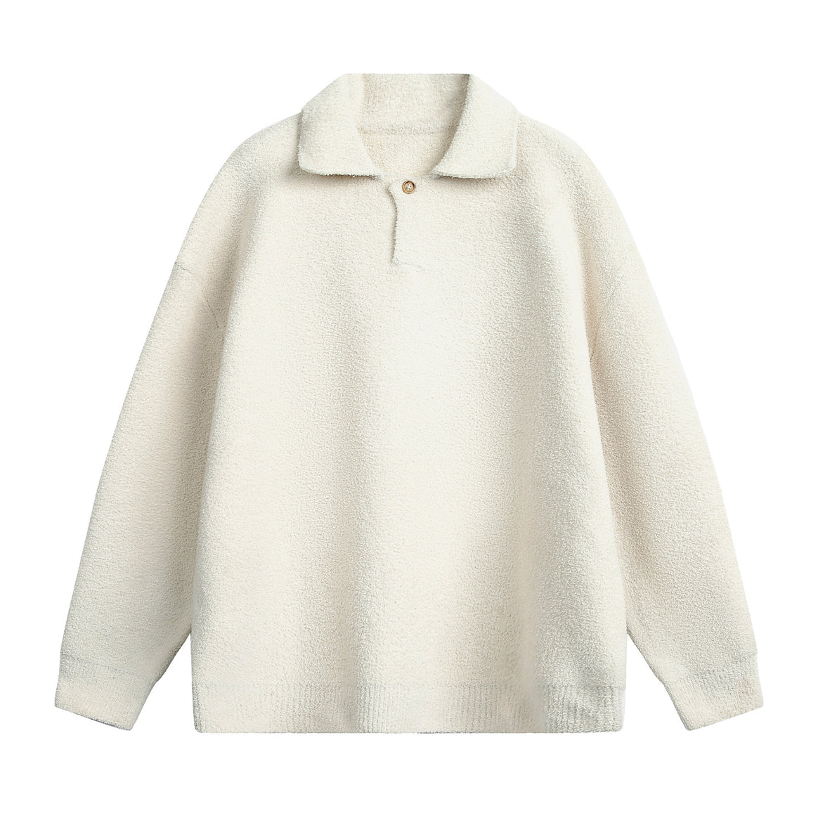 Unisex Fleece Polo Pullover with Button Collar and Teddy Structure Mune Fashion