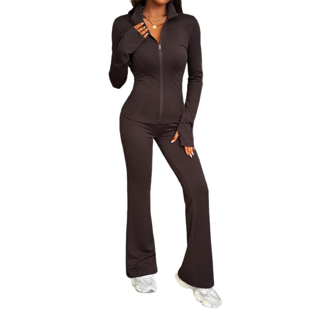 Women's figure-hugging stretch jogging set with tailored zip jacket and flared trouser Mune Fashion