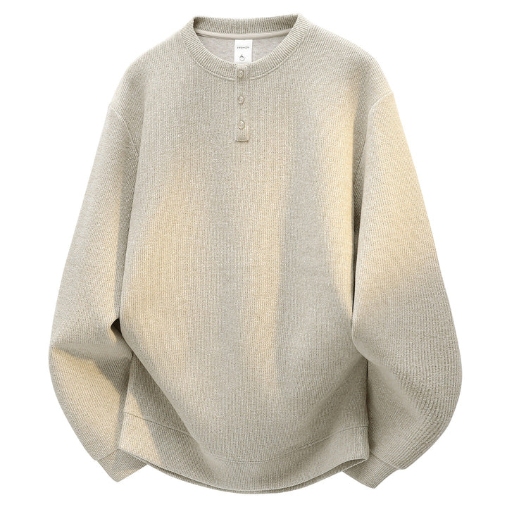 Men's Oversized Textured Henley Knit Sweater with Triple Button Placket Mune Fashion