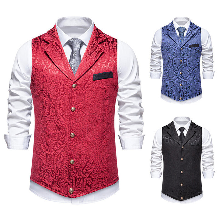 Men's Paisley Jacquard Waistcoat with Shawl Collar, Tailored Fit and Decorative Buttons Mune Fashion