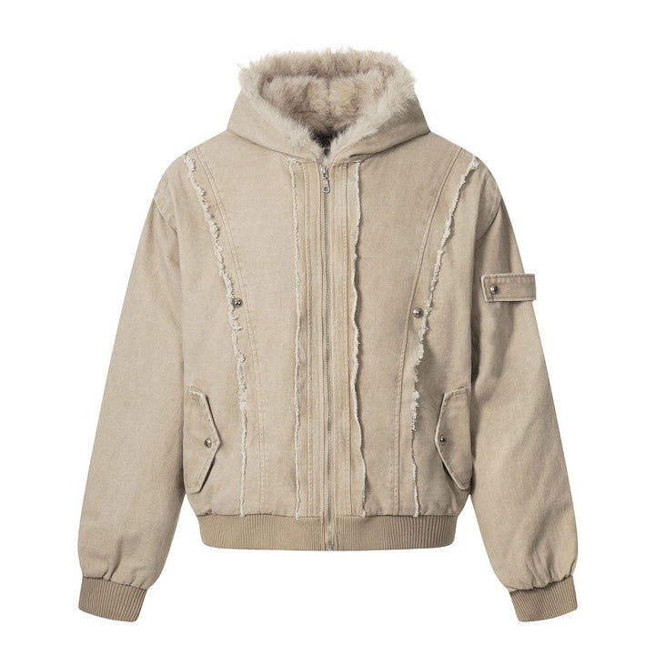 Men's Vintage-Inspired Denim Bomber Jacket with Teddy Fur Hood Mune Fashion