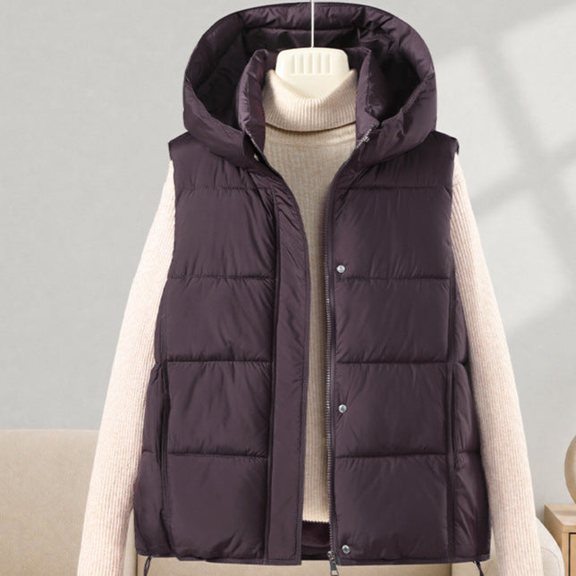 Women's Minimalist Quilted Vest with Volume Collar and Two-Way Zipper Mune Fashion