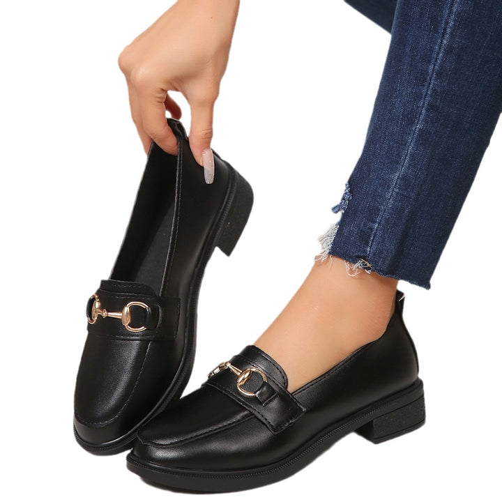 Ladies Patent Leather Platform Loafer with Gold Horsebit Detail and Low Block Heel Mune Fashion