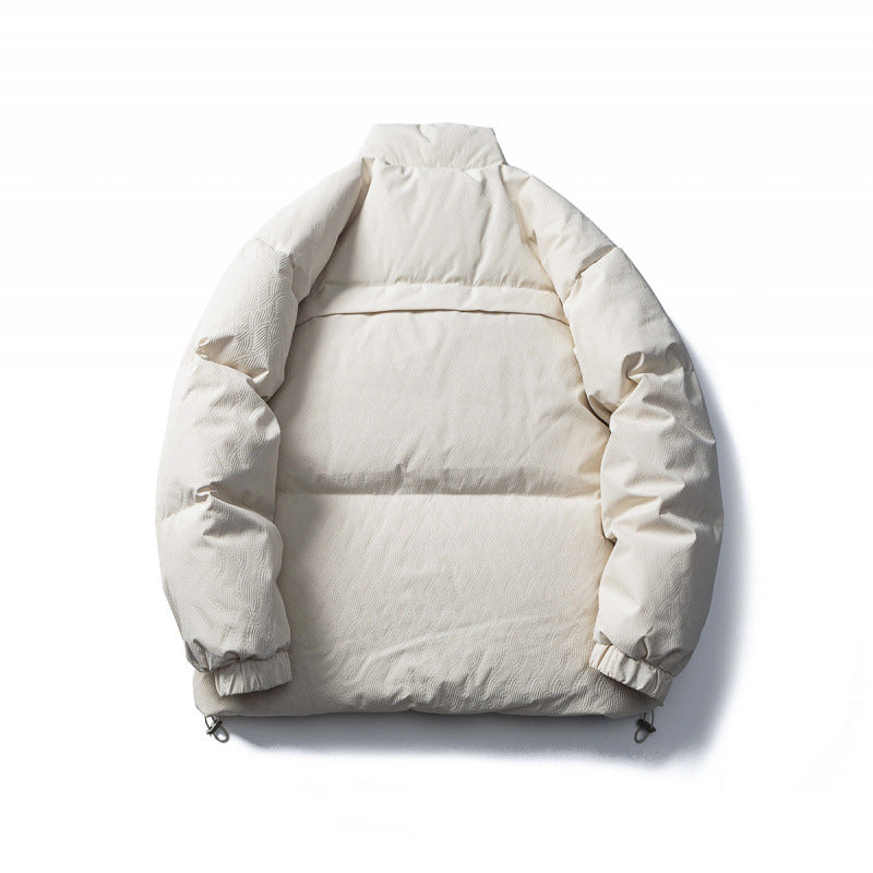 Unisex Kastig padded stand-up collar jacket with tree embroidery, chest flap pocket and drawstring hem Mune Fashion
