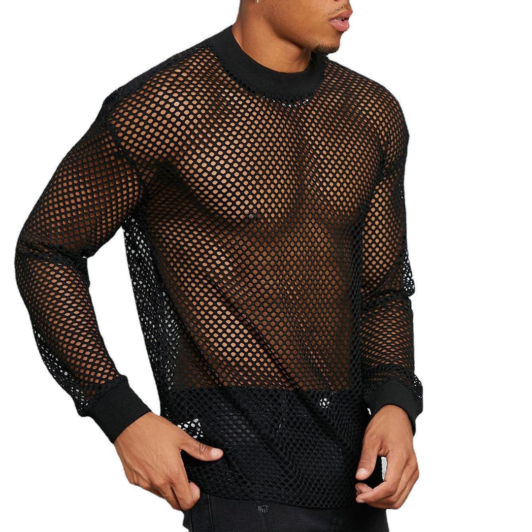 Men's transparent mesh long sleeve shirt with round neck and ribbed cuffs Mune Fashion