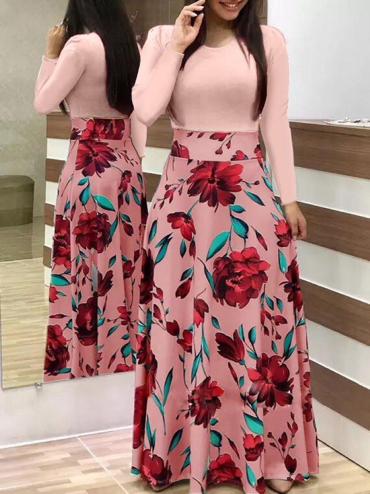 Women's two-piece look maxi dress with fitted jersey top and wide floral skirt Mune Fashion