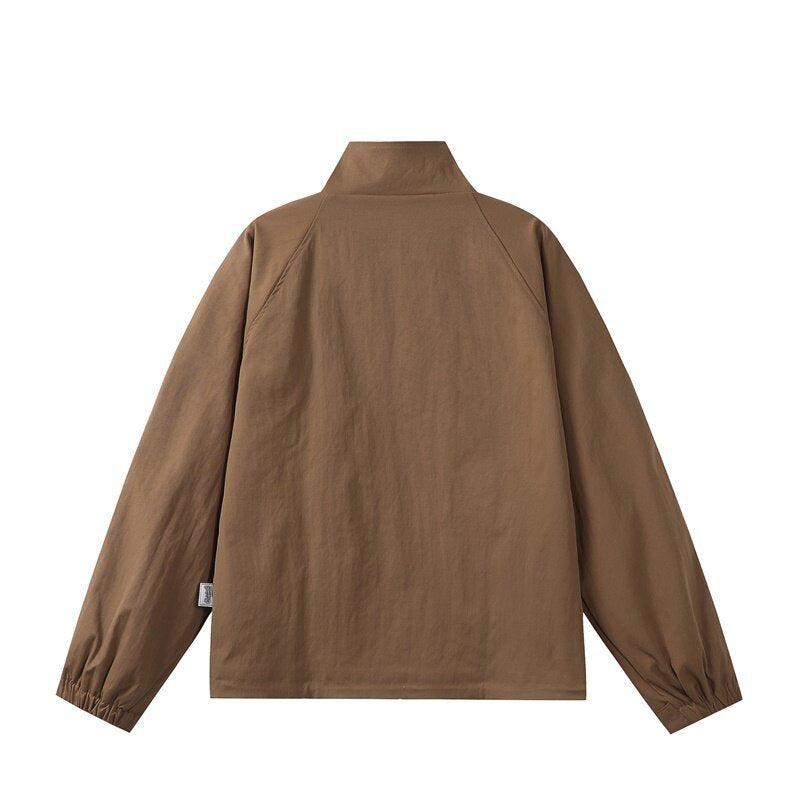 Men's lightweight transitional jacket in minimalist field style with high standing collar and hidden front flap Mune Fashion