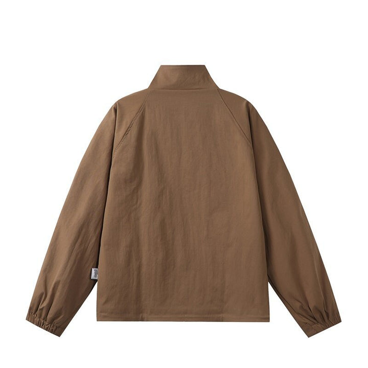 Men's lightweight transitional jacket in minimalist field style with high standing collar and hidden front flap Mune Fashion