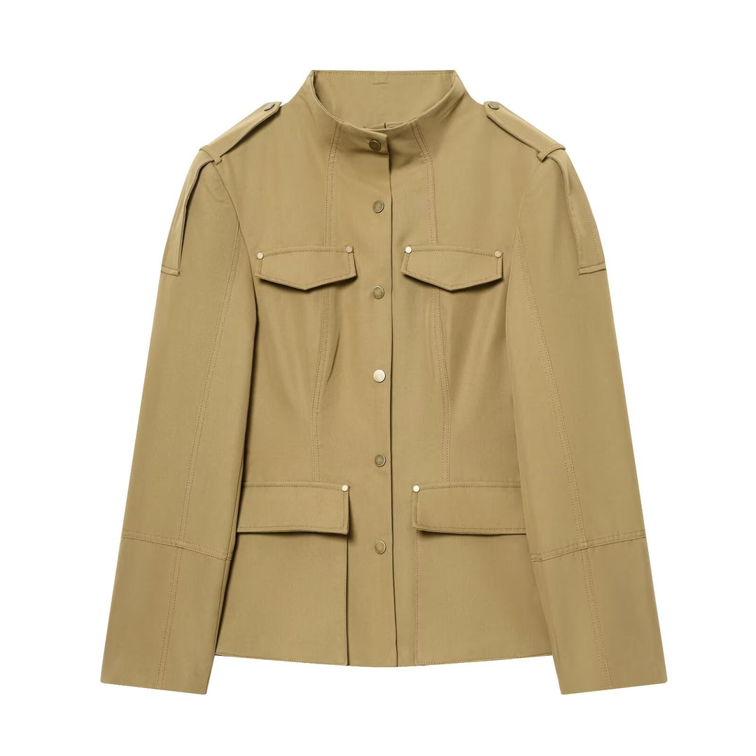 Women’s utility jacket with stand-up collar, flap pockets and shoulder epaulettes Mune Fashion