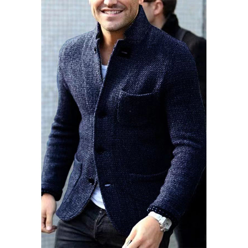 Men's knit blazer with stand-up collar and patch pockets Mune Fashion