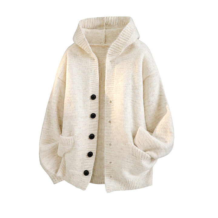 Women Cozy Cardigan with Hood and Buttons Mune Fashion