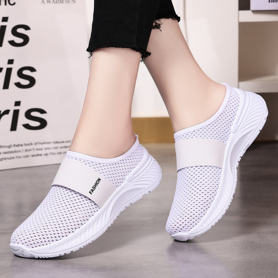 Women's breathable knit slippers with elastic mid-strap and shock-absorbing wave sole Mune Fashion