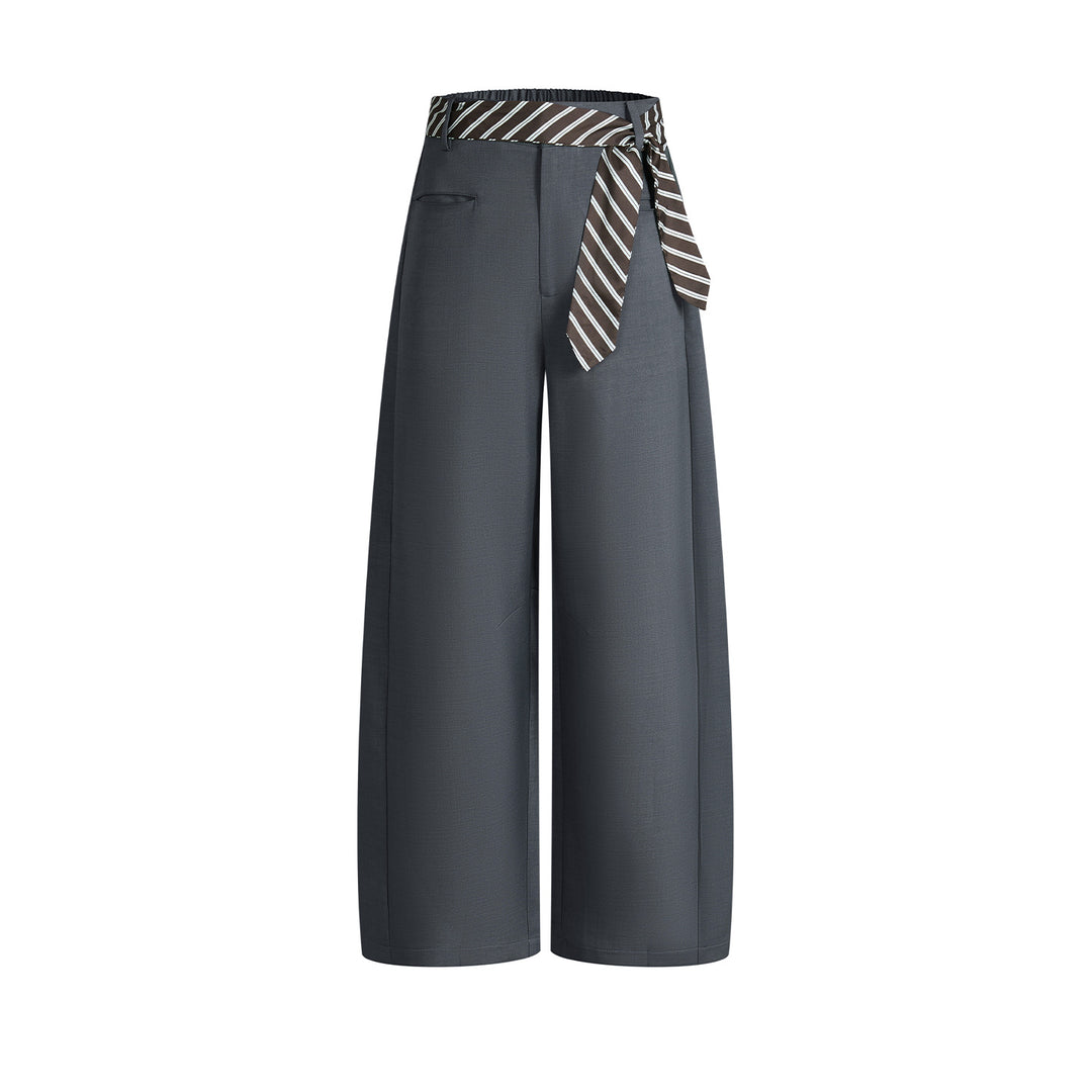 Women's High-Waisted Palazzo Culottes with Wide Leg and Striped Tie Belt Mune Fashion