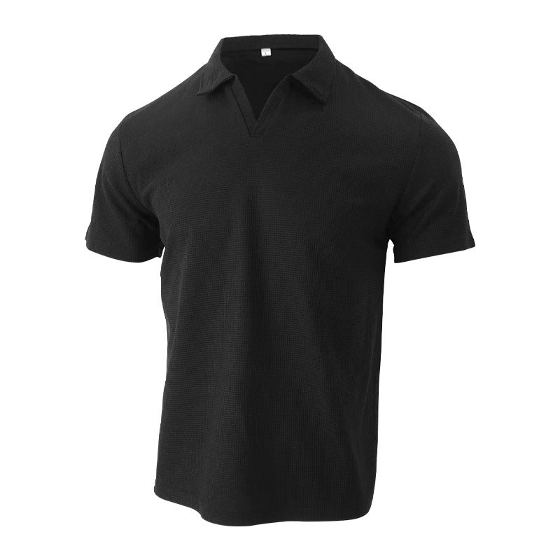 Men's textured collar top with open V-neck and light waffle structure Mune Fashion