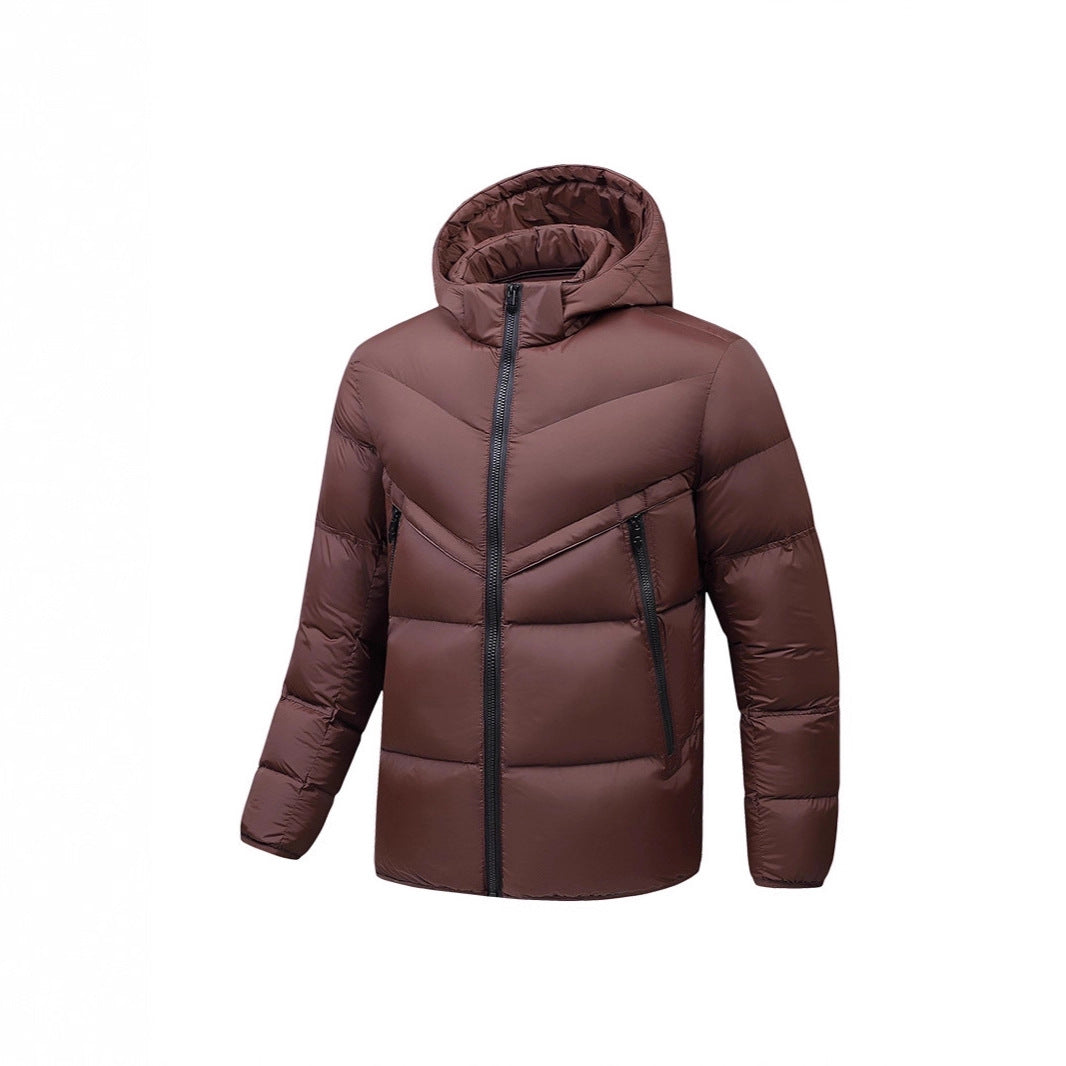 Men's Lightweight Down-Look Padded Jacket with Hood, Windproof Thermal Insulation and Vertical Zip Pockets Mune Fashion
