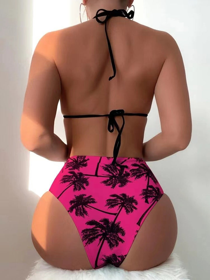 Women's bikini set with fashionable palm print and adjustable straps Mune Fashion
