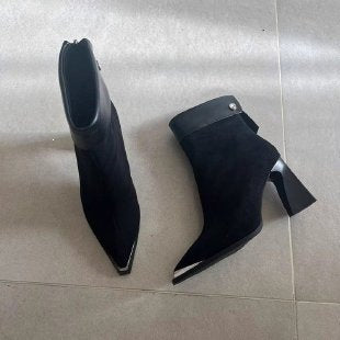 Women Elegant Block Heel Ankle Boots Mune Fashion