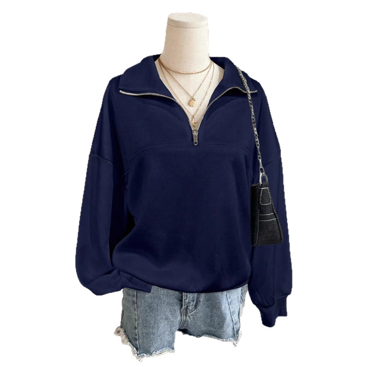 Women's oversized sweatshirt with half zipper, high collar and balloon sleeves Mune Fashion