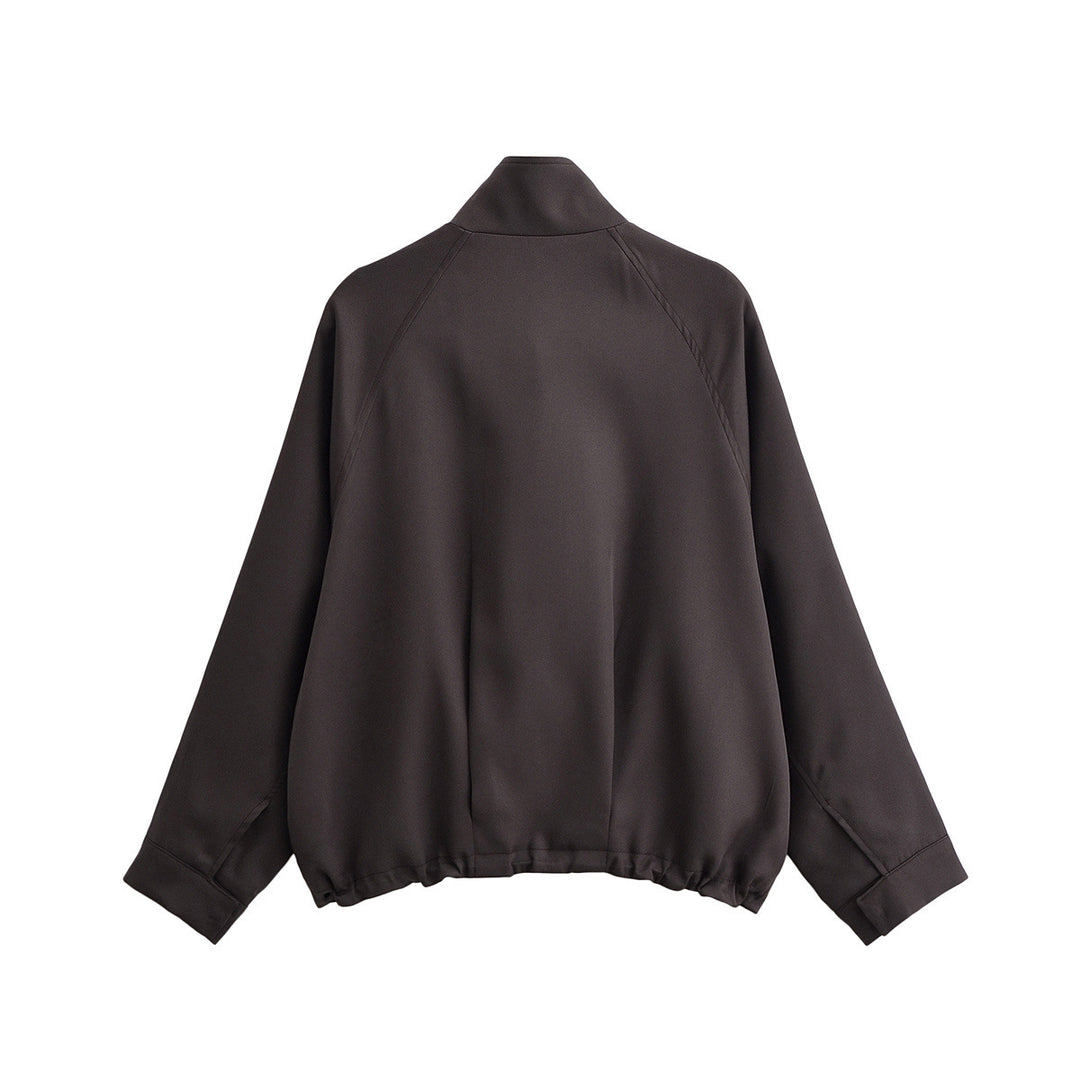 Women's Lightweight Oversized Bomber Jacket with Stand-up Collar, Raglan Sleeves, and Elastic Hem Mune Fashion