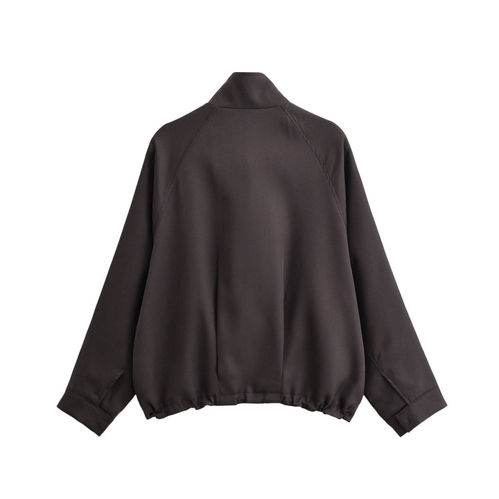 Women's Lightweight Oversized Bomber Jacket with Stand-up Collar, Raglan Sleeves, and Elastic Hem Mune Fashion