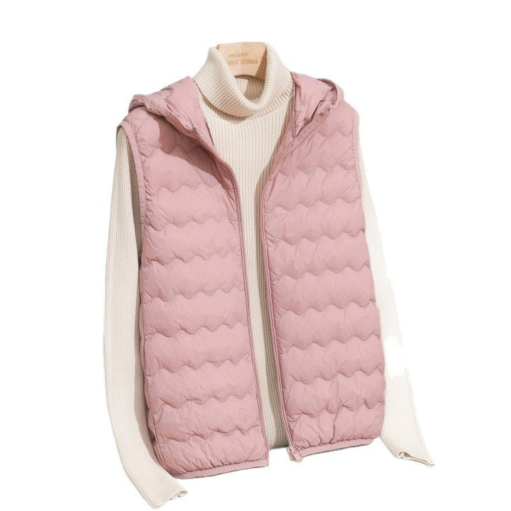 Women Ultra-light Hooded Quilted Vest with Ergonomic Wave Quilting and Compact Packing Format Mune Fashion