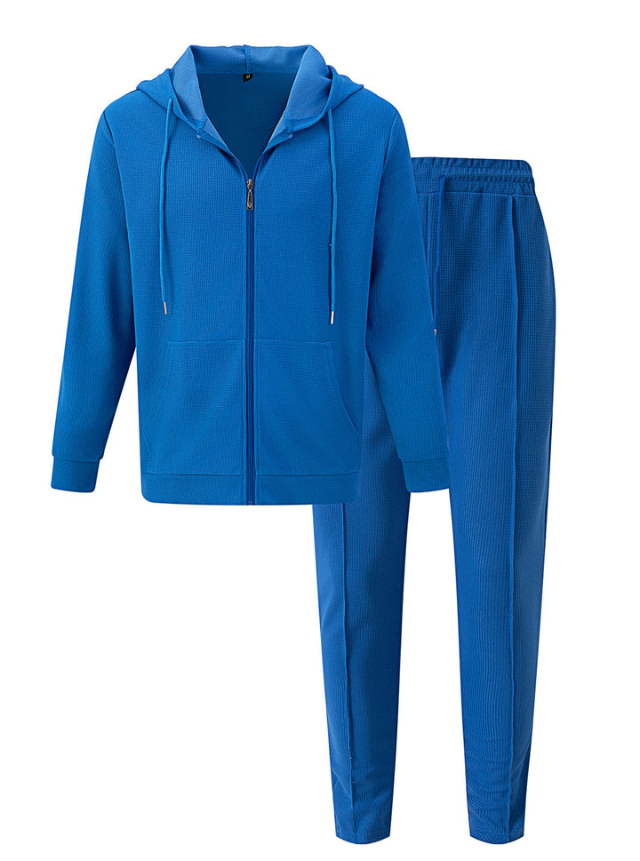 Men's waffle texture tracksuit with hooded zip jacket and tapered jogging pants Mune Fashion