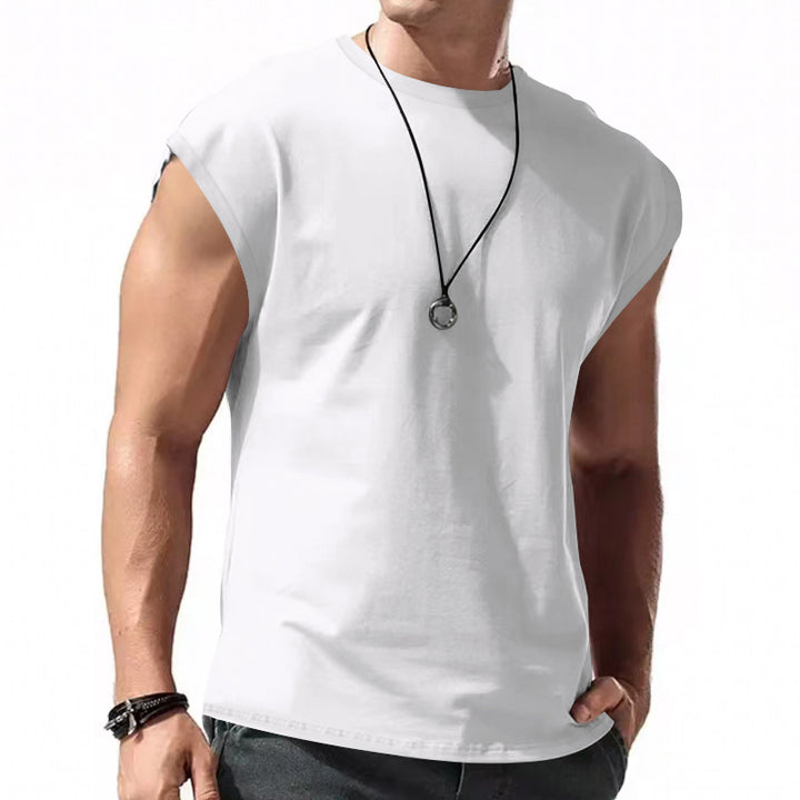 Men's fitted sleeveless muscle shirt made of cotton blend with wide shoulder sections Mune Fashion