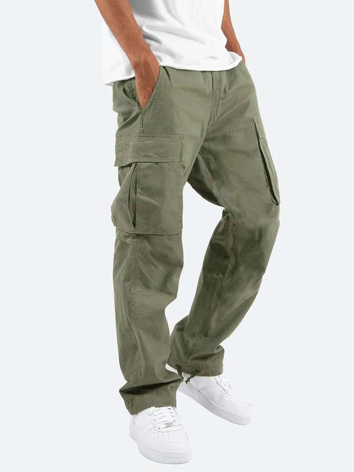 Men's casual cargo pants with generous flap pockets, elastic waistband, and drawstring Mune Fashion