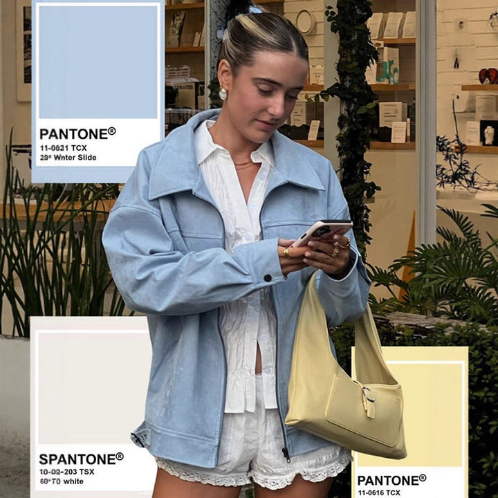 Women's Lightweight Suede-Look Blouson with Shirt Collar, Full Zipper and Boxy Silhouette Mune Fashion