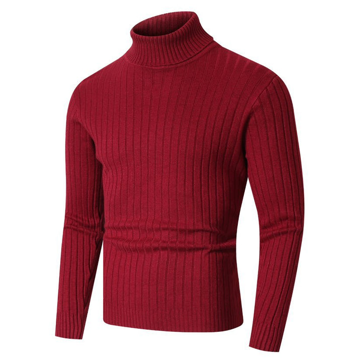 Men's Figure-Hugging Ribbed Knit Turtleneck Sweater with Stretch Fine Knit Mune Fashion
