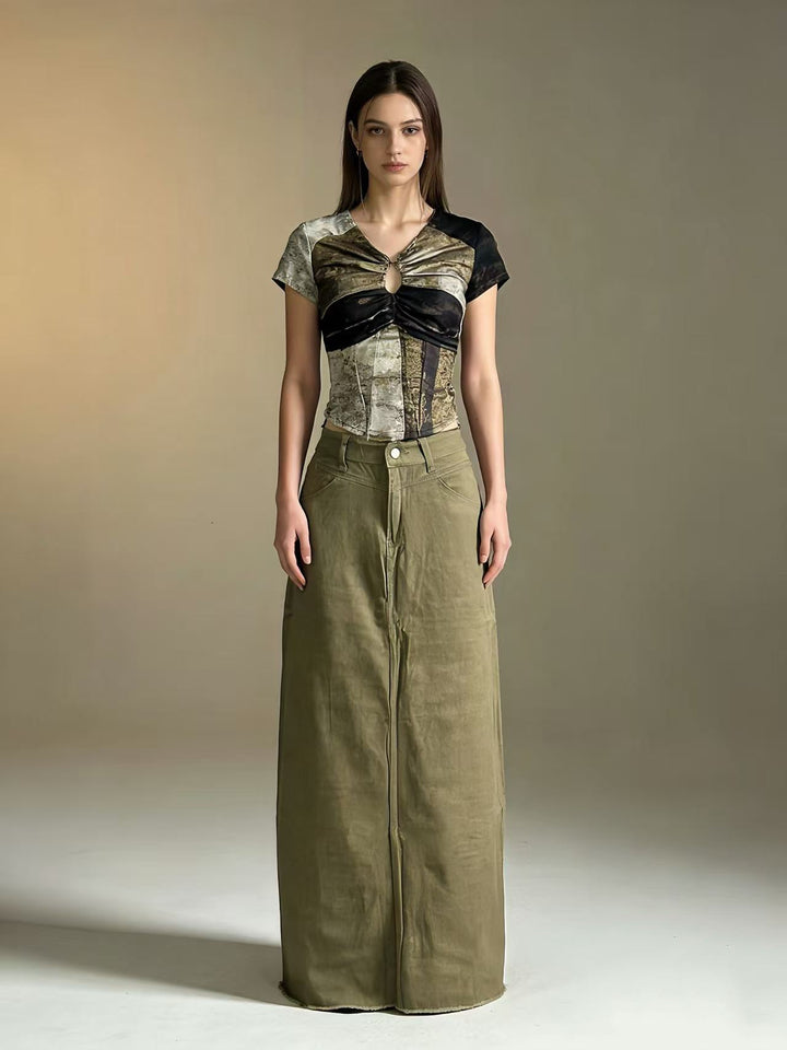 Ladies nan longer High-Waist Denim Maxi Skirt with straight silhouette and raw hem Mune Fashion