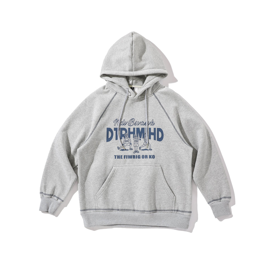 Unisex Oversize Hoodie with Raglan Seams, Kangaroo Pocket and Vintage Print Mune Fashion