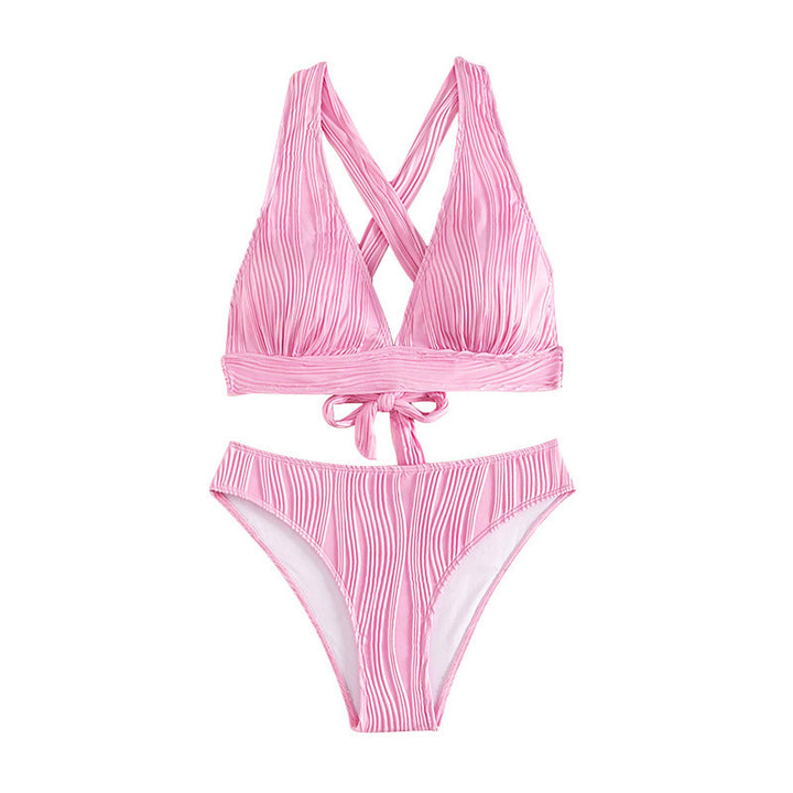 Women's triangle bikini with high-cut bottoms and elegant wave pattern Mune Fashion
