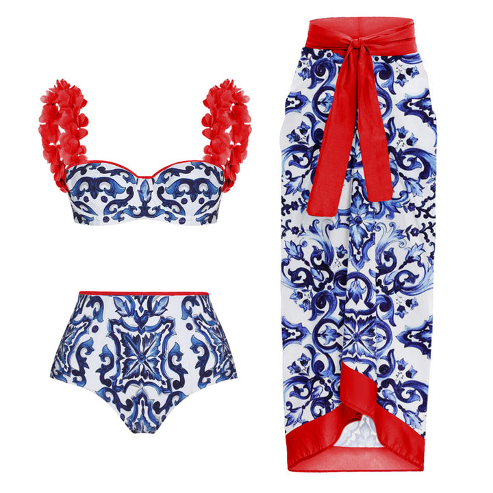 Ladies Elegant Swimsuit with Ruffle Details and Matching Wrap Skirt Mune Fashion