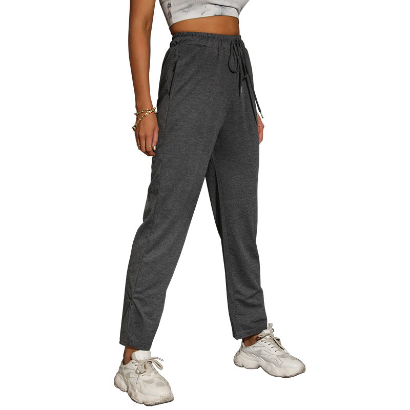 Women's Casual High-Waist Relaxed Pants with Wide Leg, Elastic Waistband and Drawstring Mune Fashion