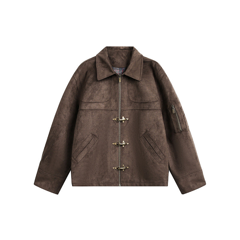 Men's short jacket in boxy format made of suede look with toggle closures and zipper Mune Fashion